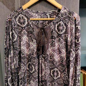 Lucky Brand Long Sleeve Printed Lace-Up Blouse, Size M